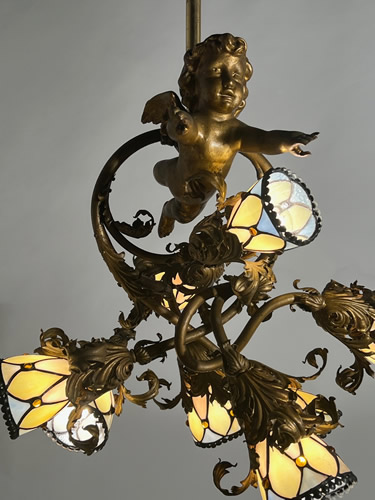 Large Art Nouveau Cherub Chandelier